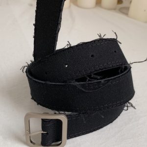 Handmade Mohair Edge Fabric Waist Belt - Simple Versatile Black Unisex Belt in Harajuku Style for Y2K Fashion