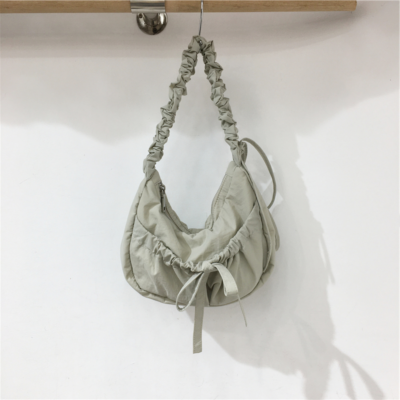 Handmade Pleated Nylon Drawstring Bag with Bow - Ballet Girl Style Crossbody Underarm Bag Handmade Pleated Nylon Drawstring Bag with Bow - Ballet Girl Style Crossbody Underarm Bag