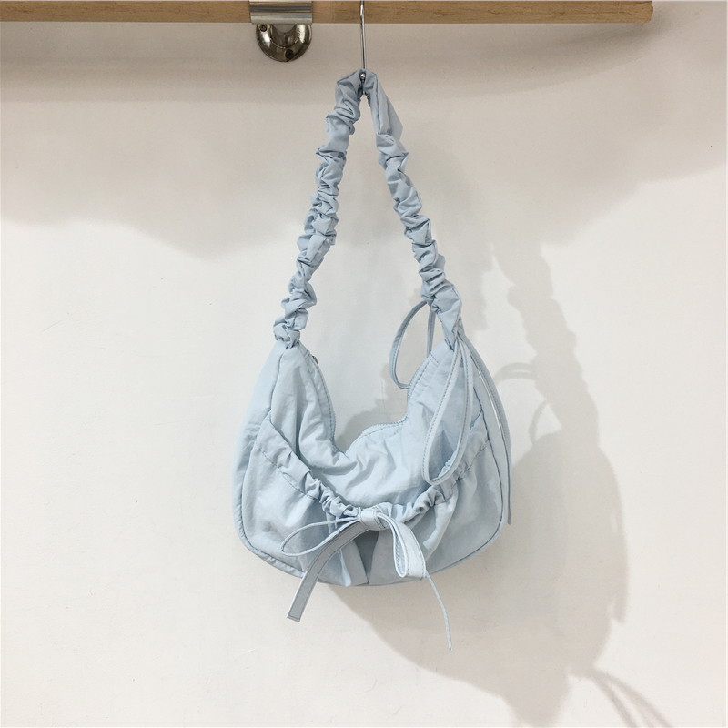 Handmade Pleated Nylon Drawstring Bag with Bow - Ballet Girl Style Crossbody Underarm Bag Handmade Pleated Nylon Drawstring Bag with Bow - Ballet Girl Style Crossbody Underarm Bag