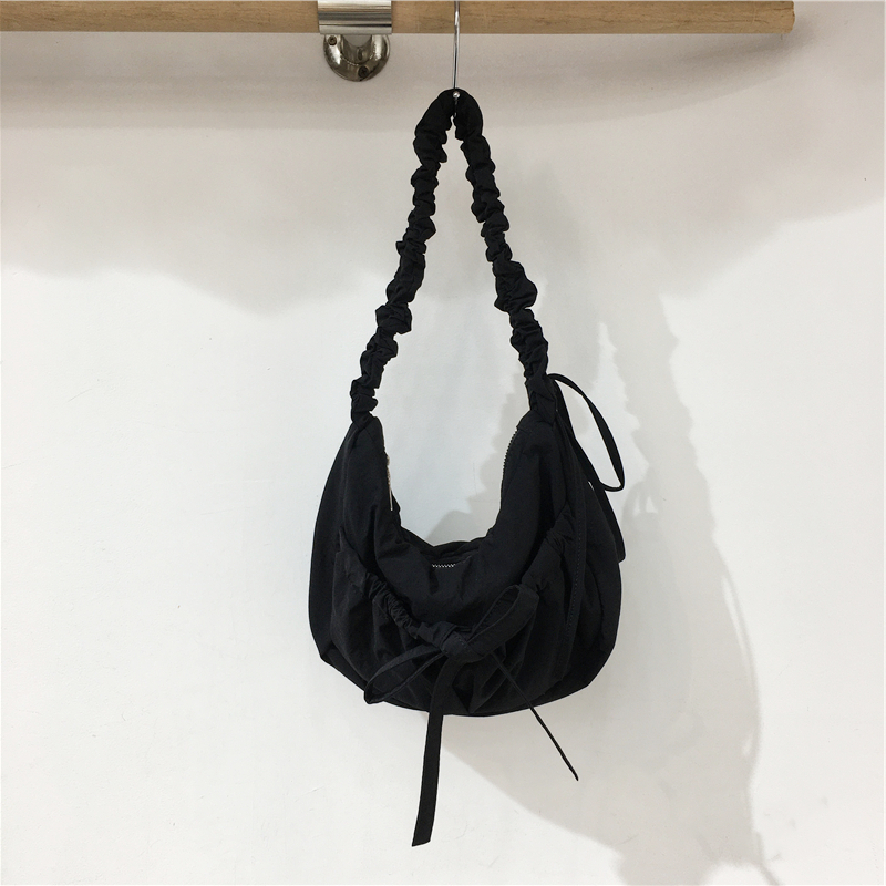 Handmade Pleated Nylon Drawstring Bag with Bow - Ballet Girl Style Crossbody Underarm Bag