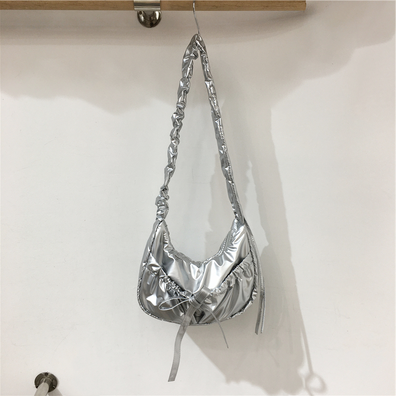 Handmade Pleated Nylon Drawstring Bag with Bow - Ballet Girl Style Crossbody Underarm Bag Handmade Pleated Nylon Drawstring Bag with Bow - Ballet Girl Style Crossbody Underarm Bag