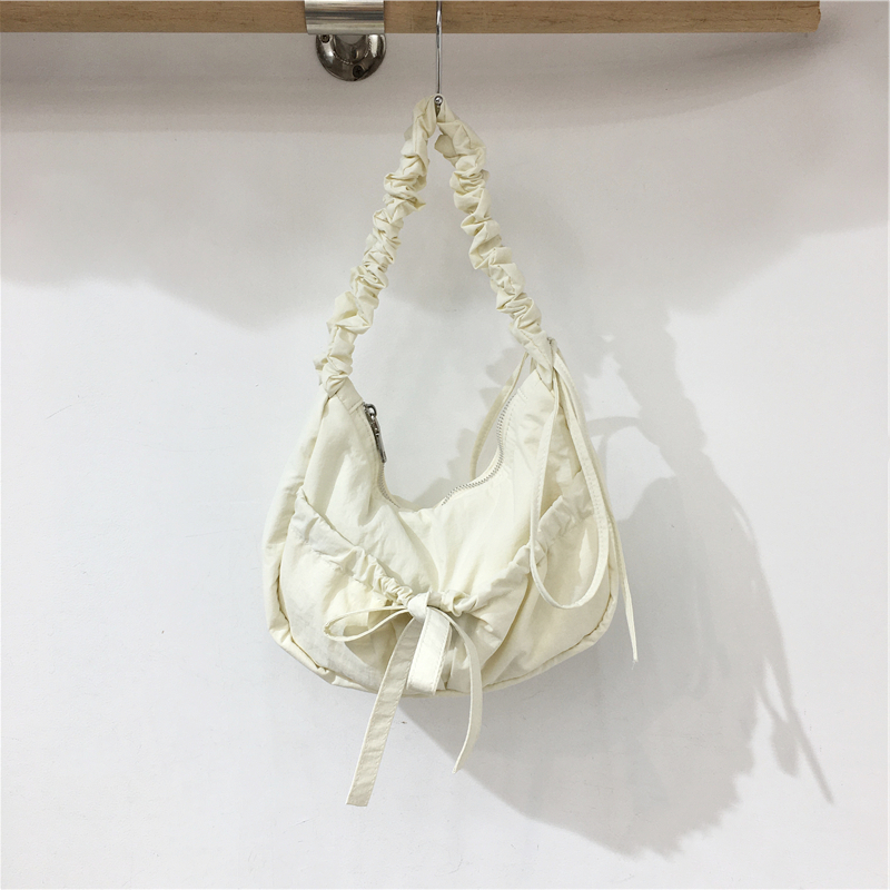 Handmade Pleated Nylon Drawstring Bag with Bow - Ballet Girl Style Crossbody Underarm Bag Handmade Pleated Nylon Drawstring Bag with Bow - Ballet Girl Style Crossbody Underarm Bag