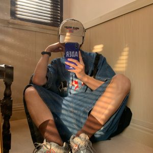 Handmade Retro Cow Embroidery Washed Denim Short Sleeve Shirt for Couples - 2025 Summer Streetwear Fashion