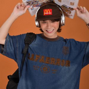 Handmade Vintage Denim Round Neck Distressed Loose Short Sleeve T-Shirt for Couples - Trendy Hip-Hop Unisex Style