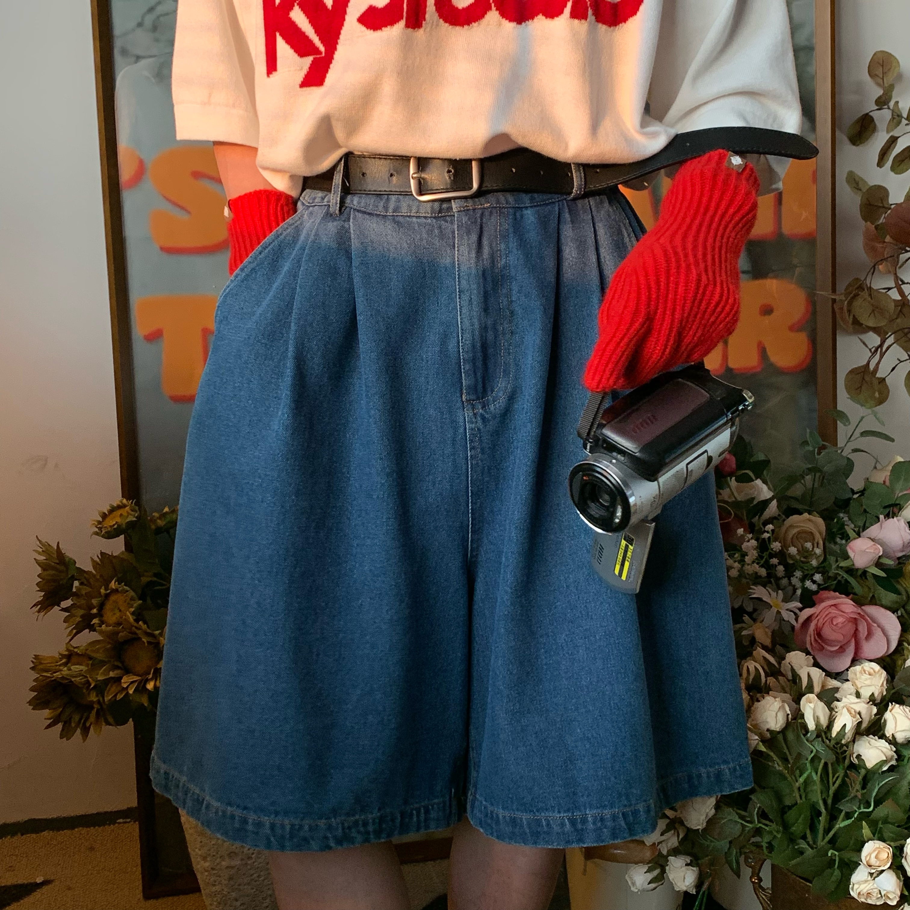 Handmade Washable Denim Wide-Leg Five-Point Shorts - Summer Retro Loose Slim Straight Basic Pants for Y2K Korean Style Fashion