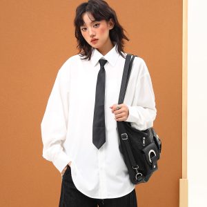 Handmade White Silk Loose Draped Shirt for Unisex - Wrinkle-Resistant, Versatile Design with Tie - Perfect for Y2K and Casual Chic Looks