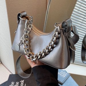 Handmade Women's Textured Chain Crossbody Bag - 2025 New Style Shoulder Underarm Bag for Chic Everyday Wear