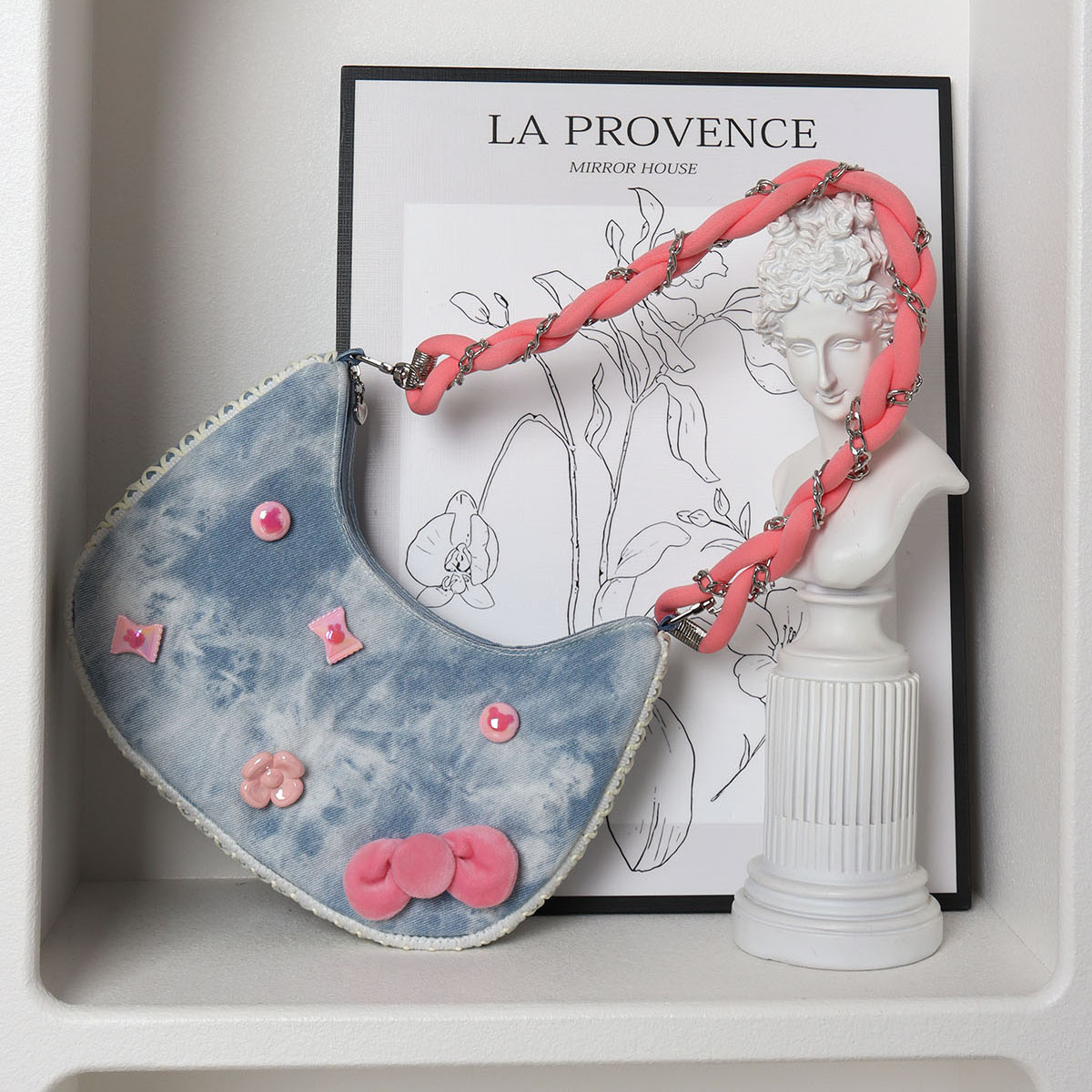 Handmade Woven Chain Crossbody Bag for Women - Cute Cat Cowboy Design, 2025 New Pink Underarm Bag, Stylish Y2K Fashion