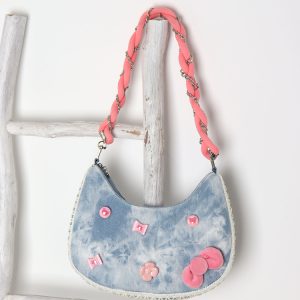Handmade Woven Chain Crossbody Bag for Women - Cute Cat Cowboy Design, 2025 New Pink Underarm Bag, Stylish Y2K Fashion