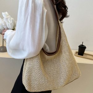Handwoven Women's Vintage Tote Bag - Trendy Straw Woven Shoulder Bag with Large Capacity for Everyday Use