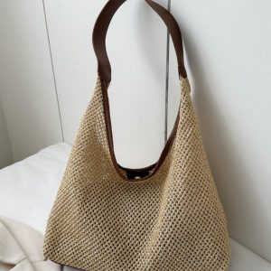 Handwoven Women's Vintage Tote Bag - Trendy Straw Woven Shoulder Bag with Large Capacity for Everyday Use