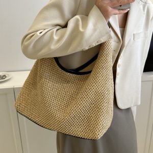 Handwoven Women's Vintage Tote Bag - Trendy Straw Woven Shoulder Bag with Large Capacity for Everyday Use