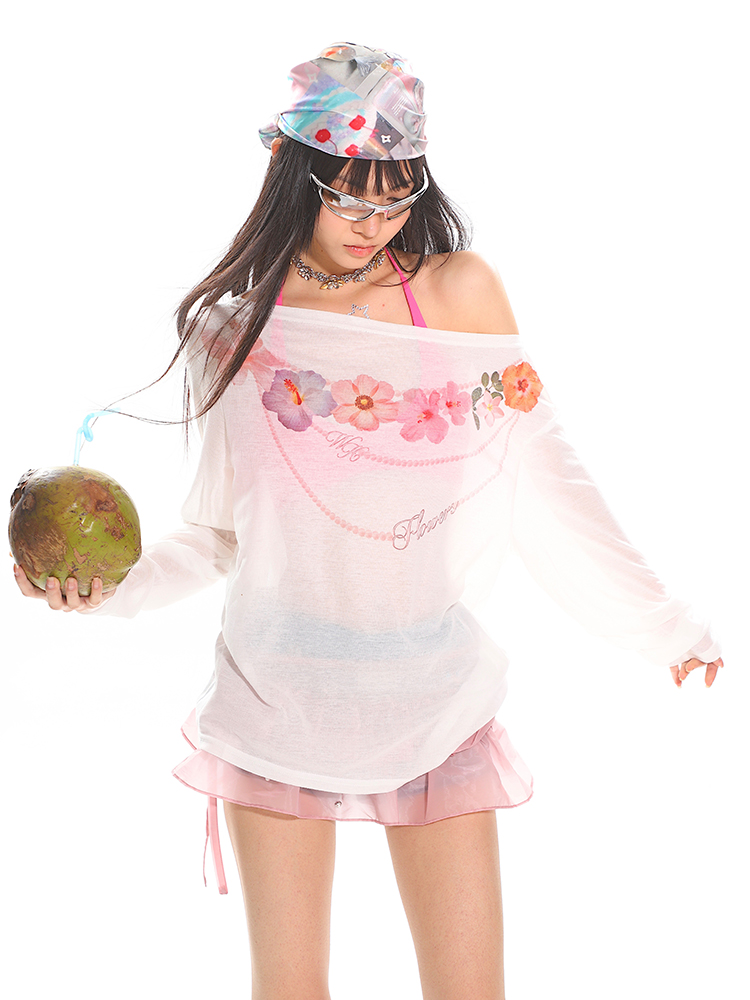 Hawaiian Floral Loose Sun Protection Cover-Up for Women - Sheer Long Sleeve Top for Summer Vacation Style Hawaiian Floral Loose Sun Protection Cover-Up for Women - Sheer Long Sleeve Top for Summer Vacation Style