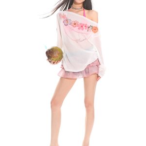 Hawaiian Floral Loose Sun Protection Cover-Up for Women - Sheer Long Sleeve Top for Summer Vacation Style