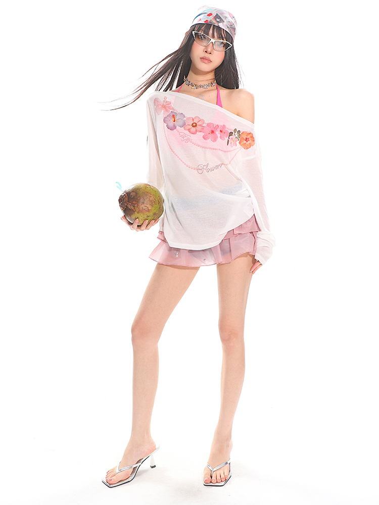 Hawaiian Floral Loose Sun Protection Cover-Up for Women - Sheer Long Sleeve Top for Summer Vacation Style Hawaiian Floral Loose Sun Protection Cover-Up for Women - Sheer Long Sleeve Top for Summer Vacation Style