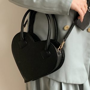 Heart-Shaped Black Crossbody Bag for Women, Retro Minimalist Tote Handbag, 2023 Trendy Design