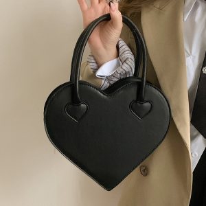 Heart-Shaped Black Crossbody Bag for Women, Retro Minimalist Tote Handbag, 2023 Trendy Design