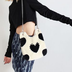 Heart-Shaped Plush Tote Bag for Women - Cute Casual Shoulder & Crossbody Bag in Sweet Cool Style for Autumn & Winter