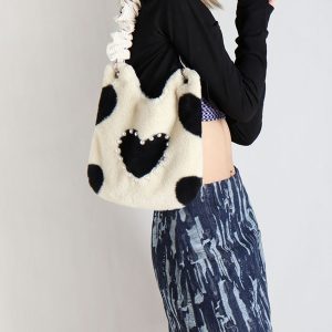 Heart-Shaped Plush Tote Bag for Women - Cute Casual Shoulder & Crossbody Bag in Sweet Cool Style for Autumn & Winter