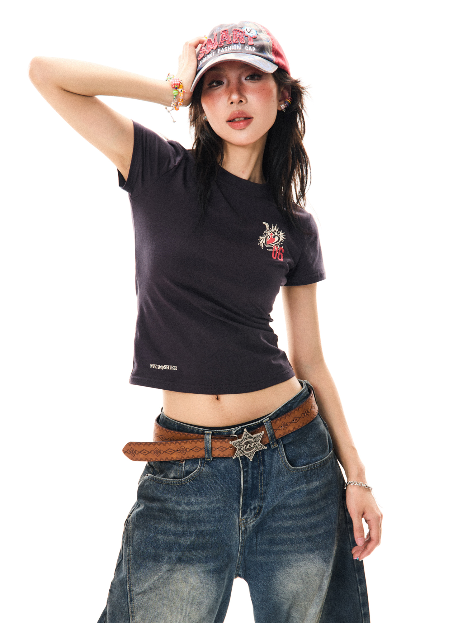 Heartbeat Cycle Letter Print Short Sleeve T-Shirt for Women - Summer Slim Fit Casual Top, Y2K Inspired Fashion Heartbeat Cycle Letter Print Short Sleeve T-Shirt for Women - Summer Slim Fit Casual Top, Y2K Inspired Fashion