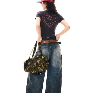 Heartbeat Cycle Letter Print Short Sleeve T-Shirt for Women - Summer Slim Fit Casual Top, Y2K Inspired Fashion