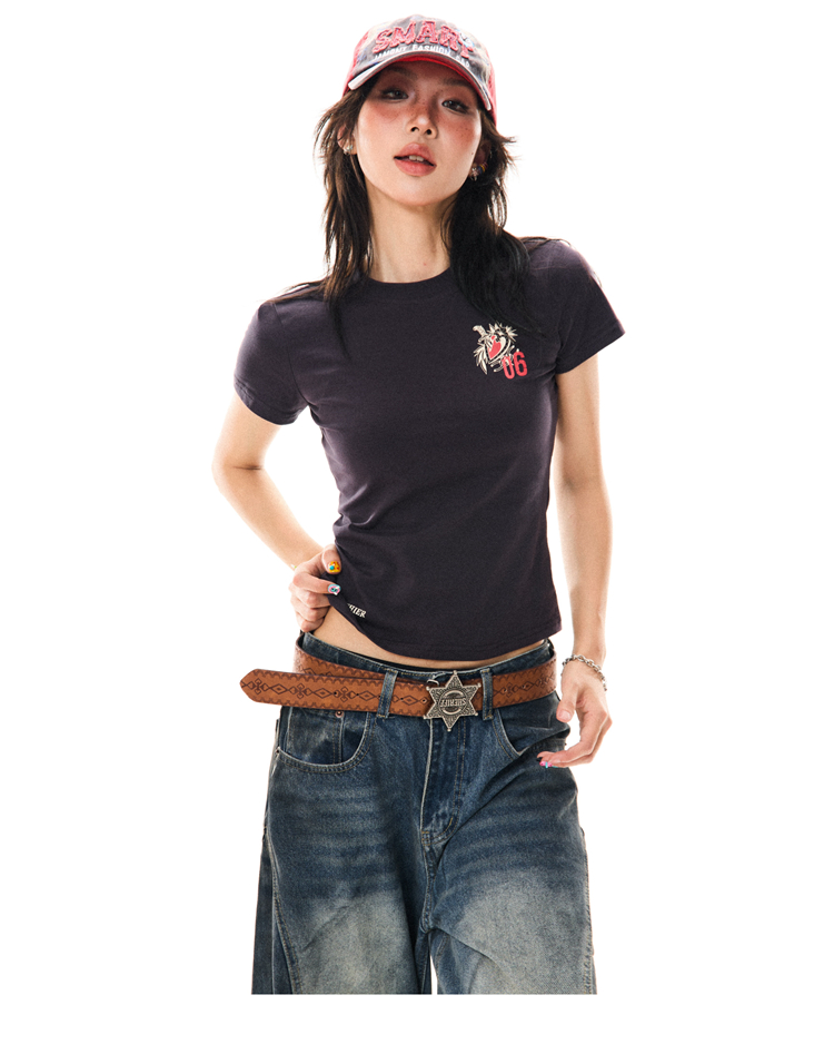 Heartbeat Cycle Letter Print Short Sleeve T-Shirt for Women - Summer Slim Fit Casual Top, Y2K Inspired Fashion Heartbeat Cycle Letter Print Short Sleeve T-Shirt for Women - Summer Slim Fit Casual Top, Y2K Inspired Fashion