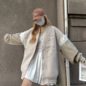 Heartbeat Signal Hip-Hop Letter Woolen Spliced Baseball Jacket for Men and Women - Loose Couples Outerwear, Y2K Style