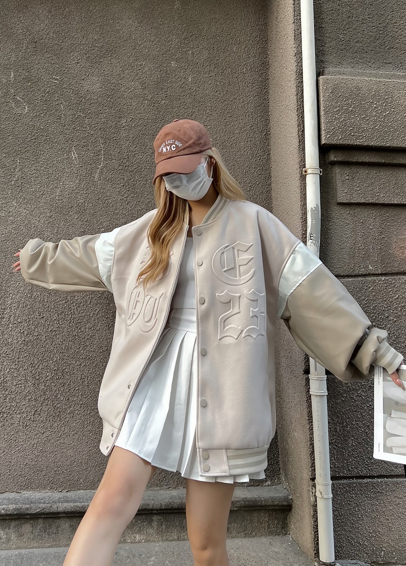 Heartbeat Signal Hip-Hop Letter Woolen Spliced Baseball Jacket for Men and Women - Loose Couples Outerwear, Y2K Style Heartbeat Signal Hip-Hop Letter Woolen Spliced Baseball Jacket for Men and Women - Loose Couples Outerwear, Y2K Style