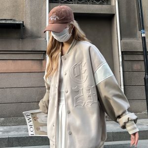 Heartbeat Signal Hip-Hop Letter Woolen Spliced Baseball Jacket for Men and Women - Loose Couples Outerwear, Y2K Style