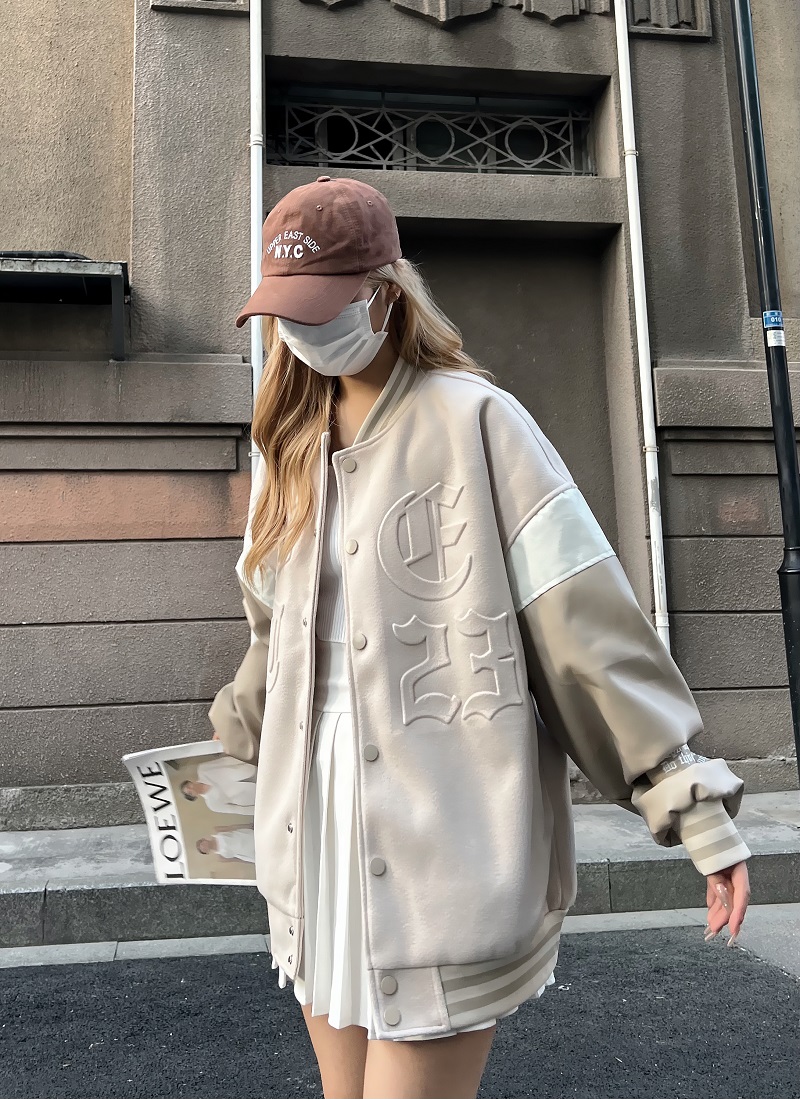 Heartbeat Signal Hip-Hop Letter Woolen Spliced Baseball Jacket for Men and Women - Loose Couples Outerwear, Y2K Style Heartbeat Signal Hip-Hop Letter Woolen Spliced Baseball Jacket for Men and Women - Loose Couples Outerwear, Y2K Style