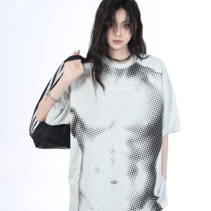 Heavy-Duty American-Style Gray Short Sleeve T-Shirt for Women - 