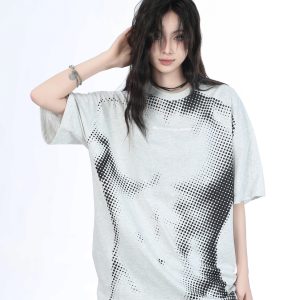 Heavy-Duty American-Style Gray Short Sleeve T-Shirt for Women - 