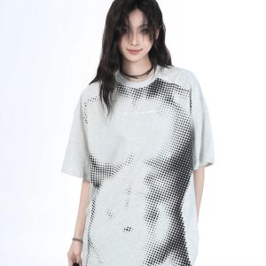 Heavy-Duty American-Style Gray Short Sleeve T-Shirt for Women - 