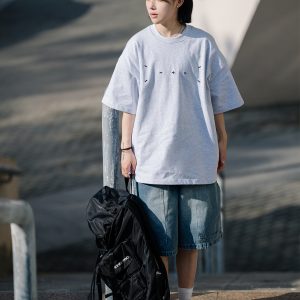 Heavy-Duty Embroidered Short Sleeve T-Shirt for Men - Simple Versatile Japanese Style Top for Spring and Summer Fashion