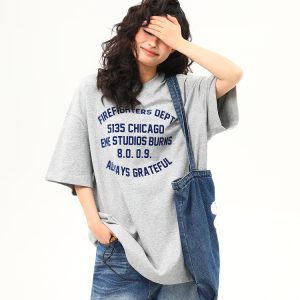 Heavyweight American Vintage Flocked Letter Short Sleeve T-Shirt for Women - Loose Fit, Versatile Summer Tee, 90s Inspired Fashion