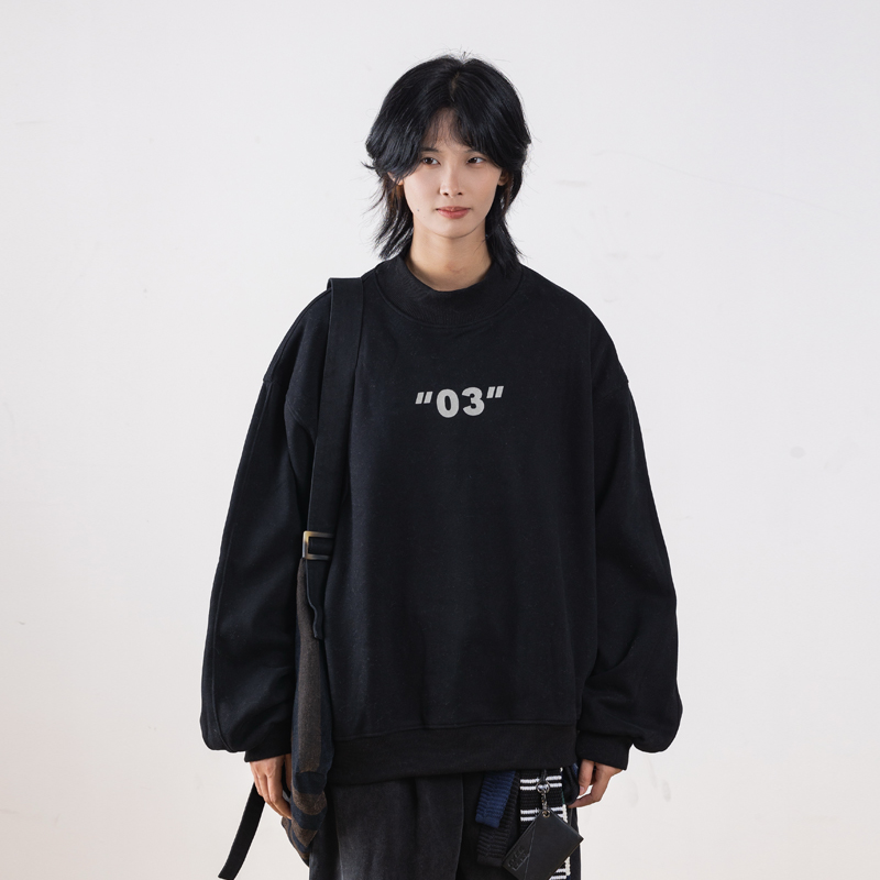 Heavyweight Basic Sweatshirt for Men, Small Collar, Loose Fit, Thickened Fleece Top for Spring 2025, Casual Streetwear Style