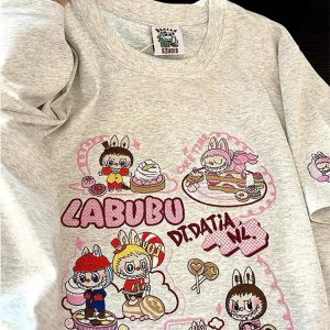 Heavyweight Embroidered Cartoon T-Shirt for Women - Cute Short Sleeve Summer Top in Gray - Age-Reducing Pure Cotton, 2025 Fashion