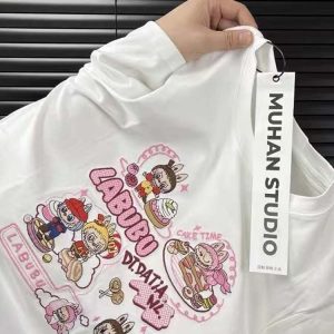 Heavyweight Embroidered Cartoon T-Shirt for Women - Cute Short Sleeve Summer Top in Gray - Age-Reducing Pure Cotton, 2025 Fashion