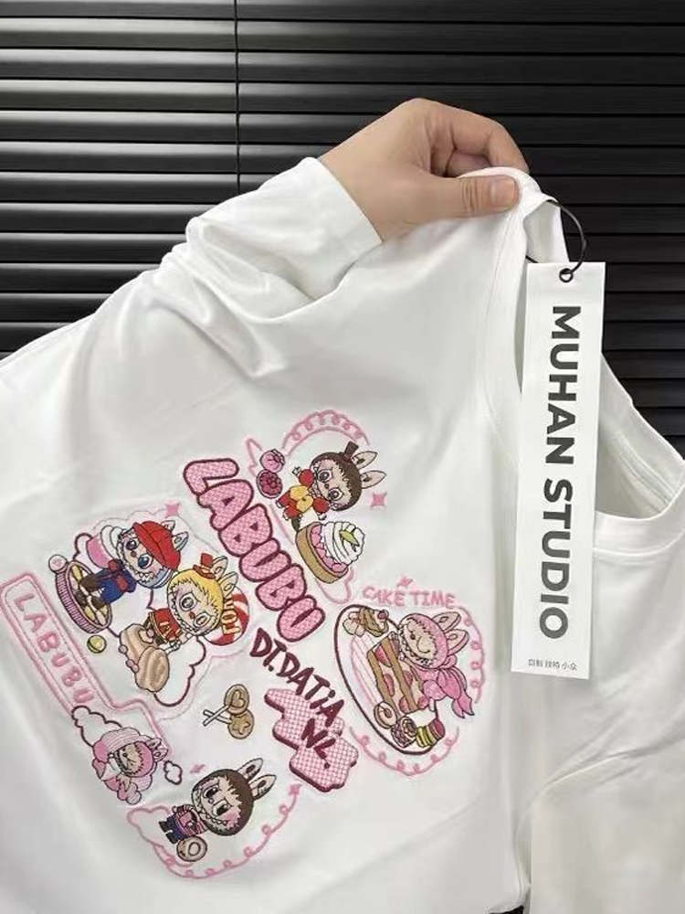 Heavyweight Embroidered Cartoon T-Shirt for Women - Cute Short Sleeve Summer Top in Gray - Age-Reducing Pure Cotton, 2025 Fashion Heavyweight Embroidered Cartoon T-Shirt for Women - Cute Short Sleeve Summer Top in Gray - Age-Reducing Pure Cotton, 2025 Fashion