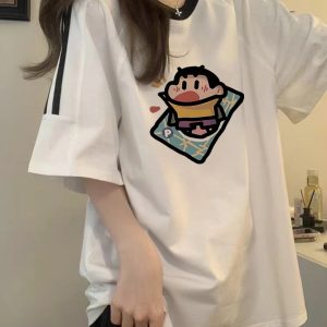 Heavyweight Pure Cotton White Short-Sleeve T-Shirt for Girls with Three Stripes and Spliced Design - Summer Raglan Top for Juniors