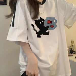 Heavyweight Pure Cotton White Short-Sleeve T-Shirt for Girls with Three Stripes and Spliced Design - Summer Raglan Top for Juniors