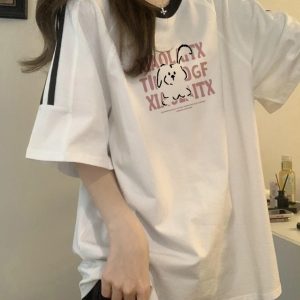 Heavyweight Pure Cotton White Short-Sleeve T-Shirt for Girls with Three Stripes and Spliced Design - Summer Raglan Top for Juniors