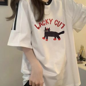 Heavyweight Pure Cotton White Short-Sleeve T-Shirt for Girls with Three Stripes and Spliced Design - Summer Raglan Top for Juniors