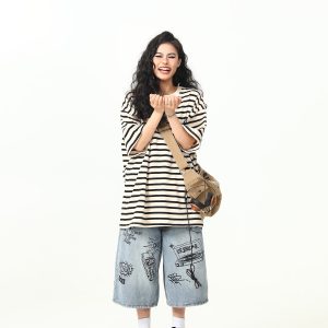 Heavyweight Striped Short Sleeve T-Shirt for Men and Women, Vintage 90s Loose Fit Couple Top, Versatile Casual Wear