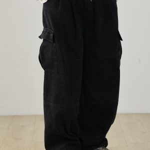 Heavyweight Vintage Japanese Denim Pants for Men | Loose Fit Elastic Waist Workwear Trousers | Casual Spring Autumn Style