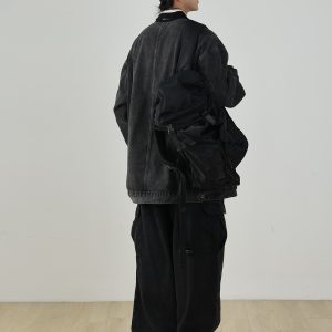 Heavyweight Vintage Japanese Denim Pants for Men | Loose Fit Elastic Waist Workwear Trousers | Casual Spring Autumn Style