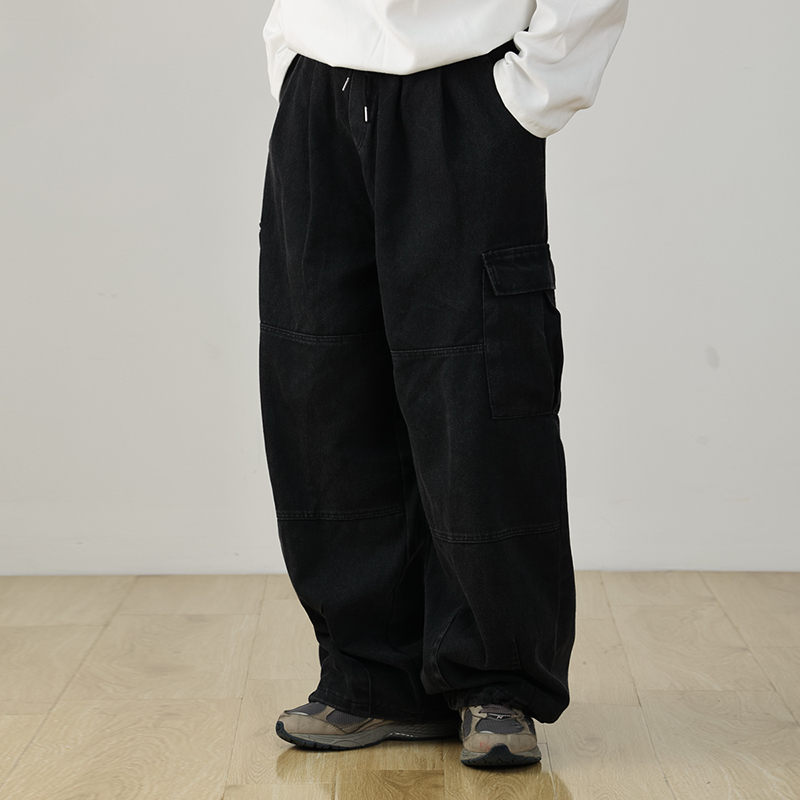 Heavyweight Vintage Japanese Denim Pants for Men | Loose Fit Elastic Waist Workwear Trousers | Casual Spring Autumn Style