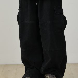 Heavyweight Vintage Japanese Denim Pants for Men | Loose Fit Elastic Waist Workwear Trousers | Casual Spring Autumn Style