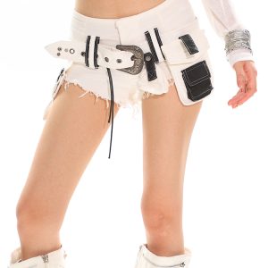 Heavyweight Vintage Washed Denim Shorts for Women - Military Green Frayed Hot Pants with Belt - 90s Inspired Fashion