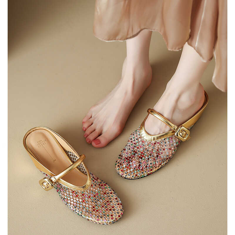Height-Increasing Slippers with Colorful Rhinestones, Hollow Mesh, Breathable Sandals - Stylish 3.5cm Platform Footwear